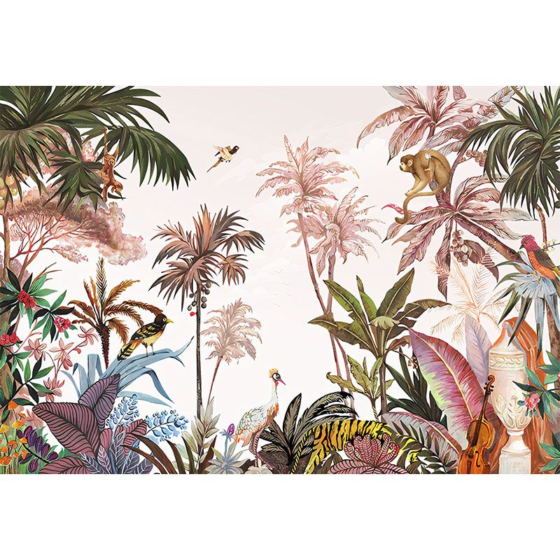 Tropical Plants Wall Mural Decal for Accent Wall, Pastel Pink, Personalized Size Available