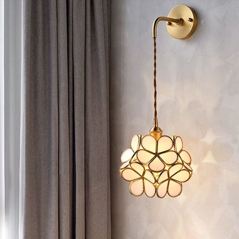 Modern Flower Sconce Glass 1-Light Sconce Light Fixture for Bedroom