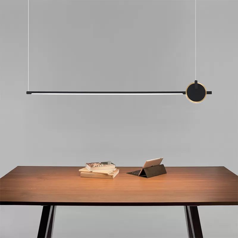 Black metal eiland licht modern 1-head lineair restaurant hangende lamp met acryl schaduw