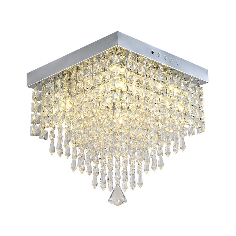Contemporary Geometric Flush Light Crystal Flush Mount Ceiling Fixture in Silver
