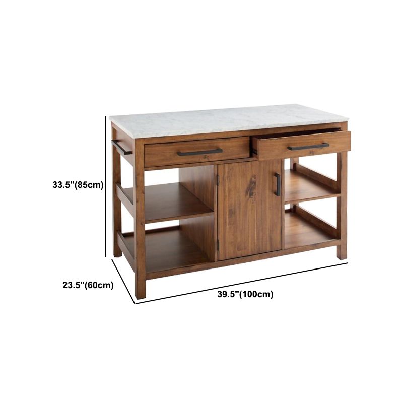 Contemporary Wood Kitchen Island Set Stationary Kitchen Island Table with Open Storage