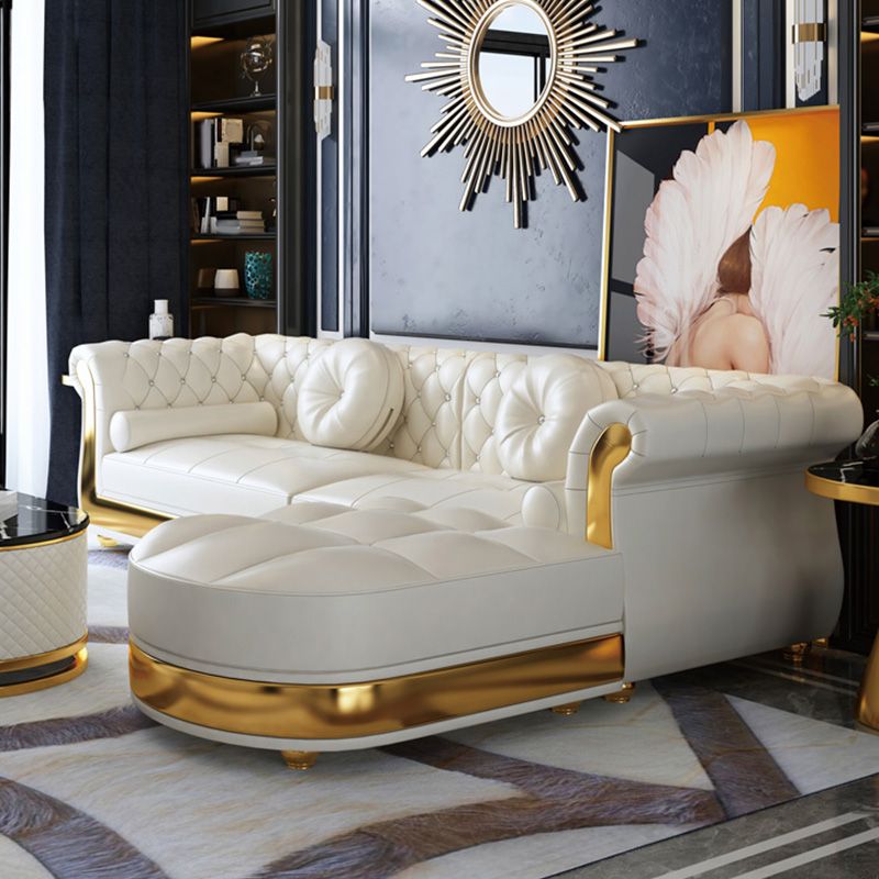 Mid Century Modern White Sofa Genuine Leather Living Room Seating
