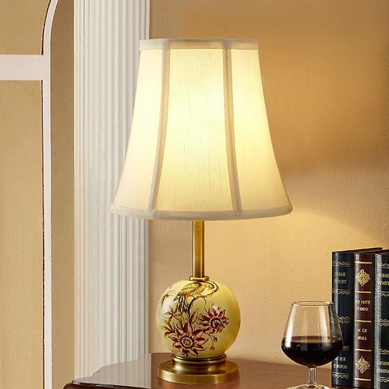 Keramisch Chinees schilderbakje tafel licht pastoraal 1 lamp zitkamer nachtlampje met wijd uitlopende stof schaduw