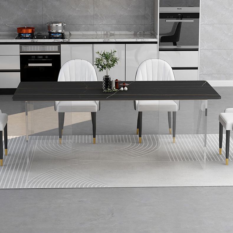 Rectangular Stone Dining Table Acrylic Furniture with Double Pedestal in Matte Finish