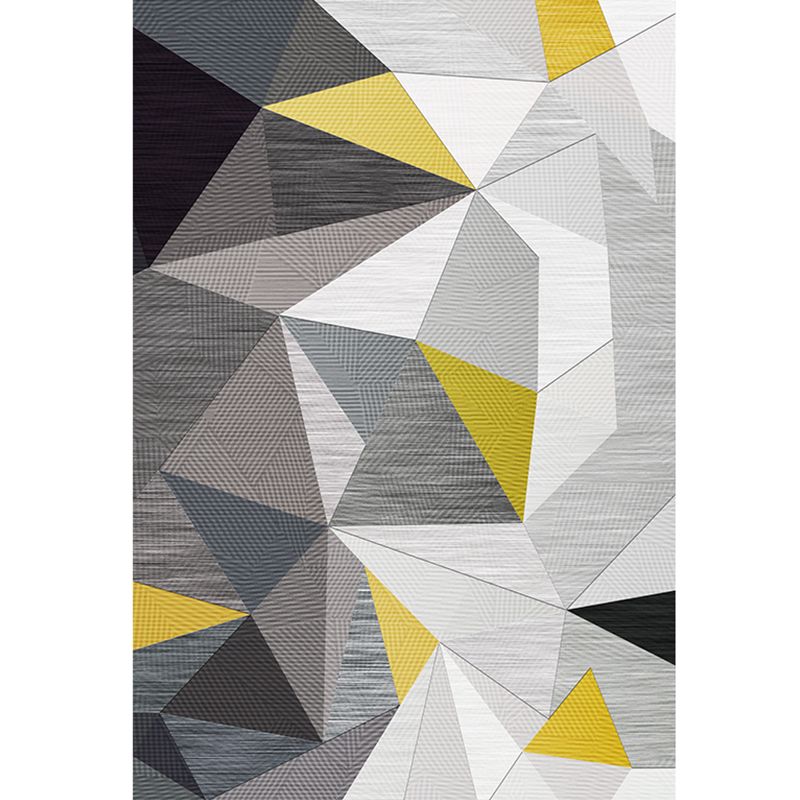 Nordic Geometric Pattern Rug with Stripe Black and Grey Casual Rug Polyester Pet Friendly Washable Area Rug for Living Room