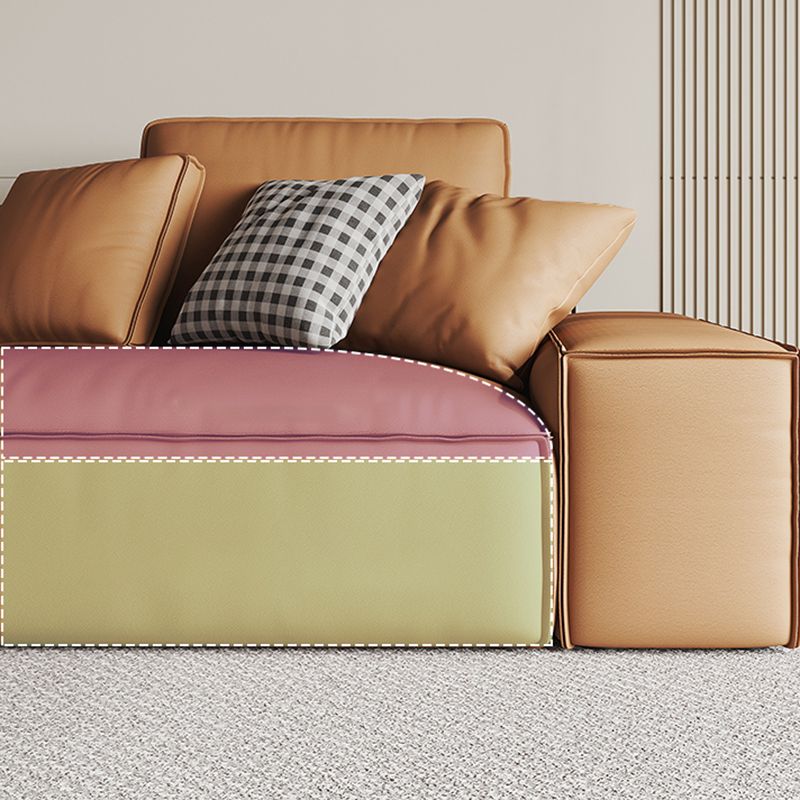 Genuine Leather 2-seater Orange Square Arm Sofa for Bonus Room