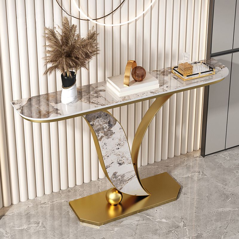 Glam Slate Half Moon Console Table Stain Resistant Scratch Resistant Sofa Table
