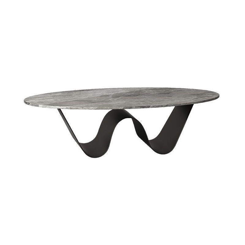 Glam Style Stone Top Coffee Table with Steel Base in Oval Cocktail Table