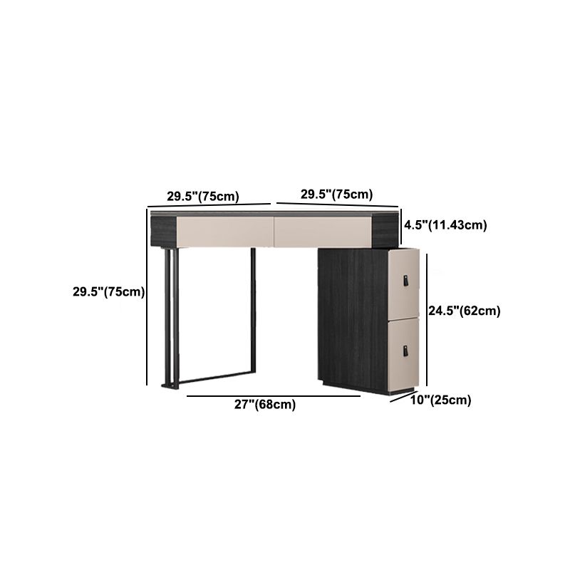 Modern Corner Vanity Table Stool and Mirror Set Glass Top 4-Drawer Dresser