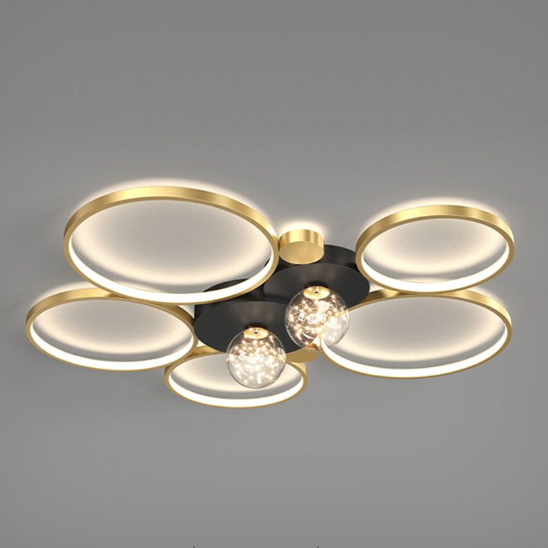 Round Shade Multi-Lights Flush Mount Modern Flush Mount Ceiling Lighting Fixture in Gold
