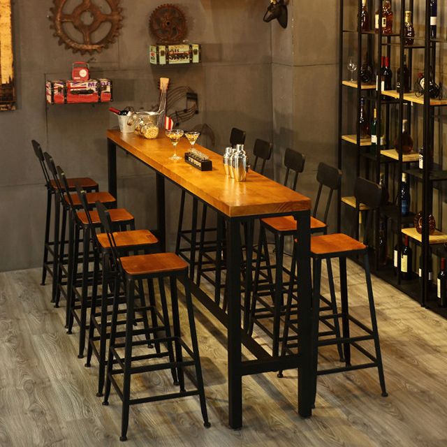 Brown Modern Style Bar Table in Metal and Wood Indoor Bar Counter