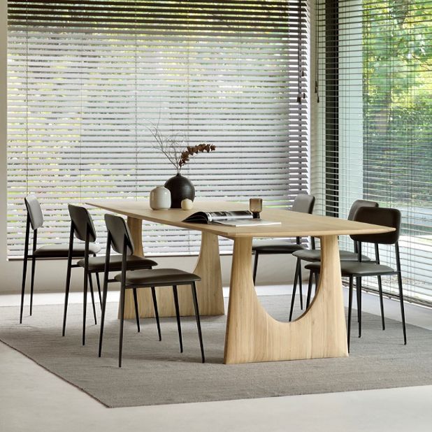 Rechthoek casual eettafel licht houten kleur vaste tafel met vaste houten basis