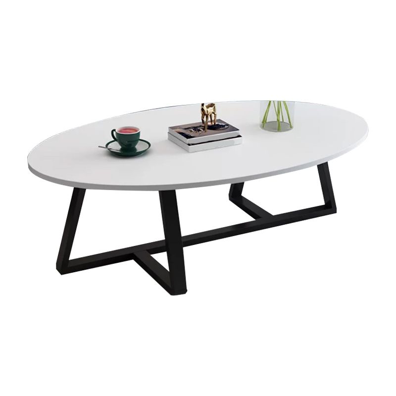 Modern Oval Coffee Table Wood and Steel Coffee Table Cross Legs