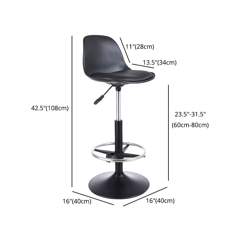 Taburete de bar giratorio de cuero contemporáneo, taburete de bar con respaldo bajo para interiores y patas de hierro