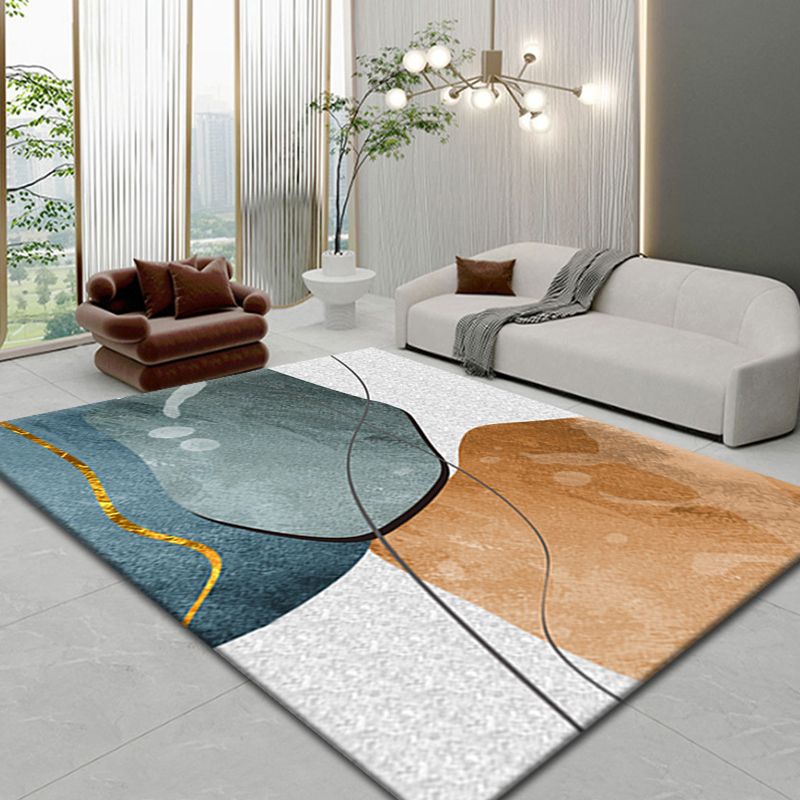 Gold Modern Rug Polyester Color Block Indoor Rug Washable Rug for Living Room