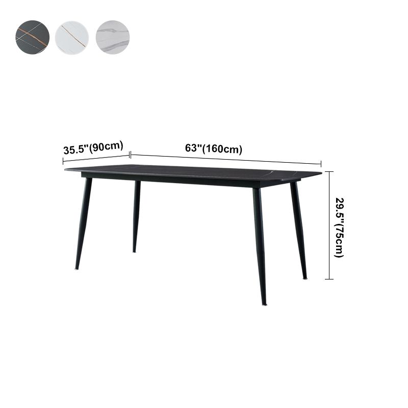 Modern Style Dining Table Rectangle Sintered Stone 4 Legs Table with Black Frame