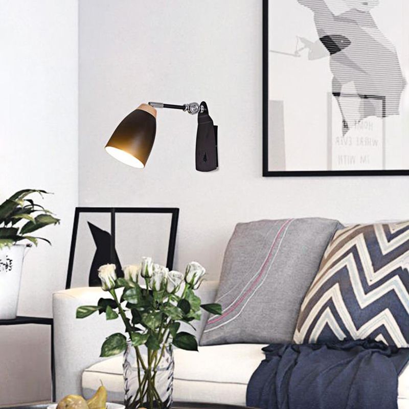 Aparte de la pared cónico en negro/negro Luz de luz de 1 cabezal simple con interruptor para estudio para estudiar