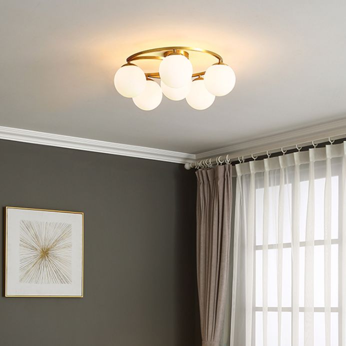 Globe Semi Flush Mount Leuchte Traditionelle Milchglas Deckenleuchten für Wohnzimmer