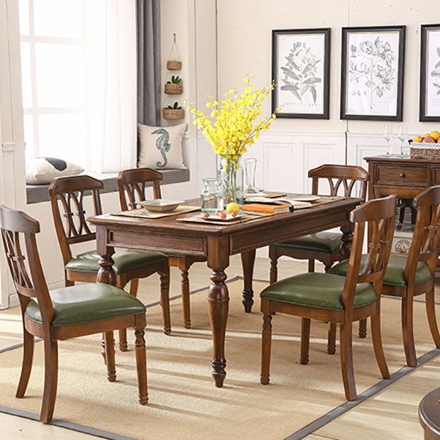 Minimalist Brown Rectangle Table Solid Wood Kitchen Dining Table with 4 Legs