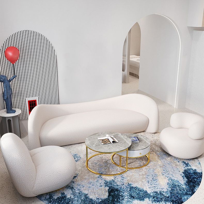 Contemporary White Wool Sofa with Recessed Arm for Apartment