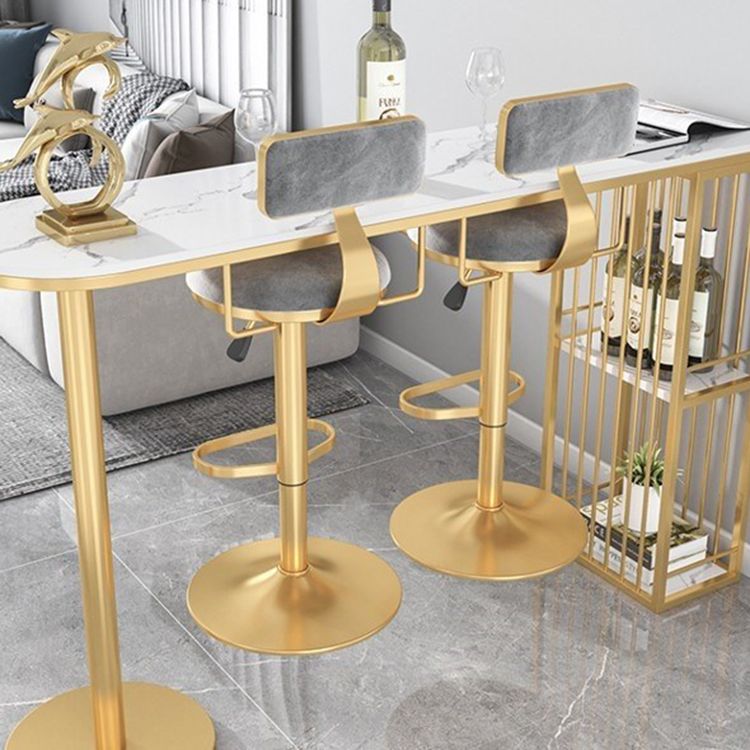 Glam Liftable Backrest Counter Stool Iron Cafe Bar Stool with Velvet Cushion and Pedal