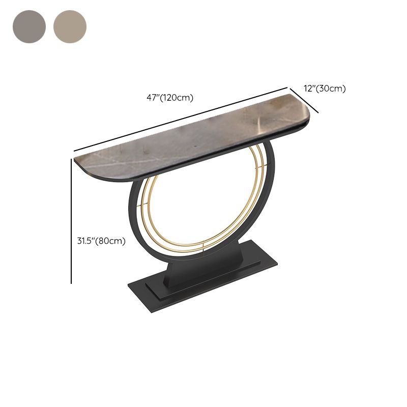 Modern Half Moon Console Table Stone Console Sofa Table in Grey
