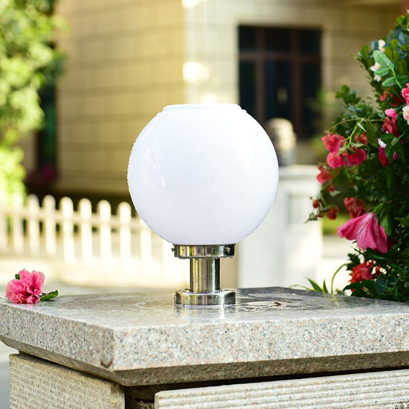 Globe Solar Pillar Lamp Contemporary Metal Outdoor Waterproof Light