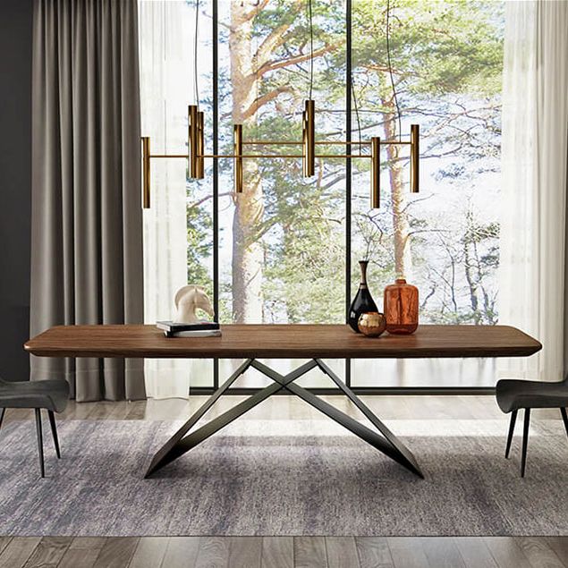Industrial Metal Rectangle Dining Table Walnut Wood Top Table for Kitchen