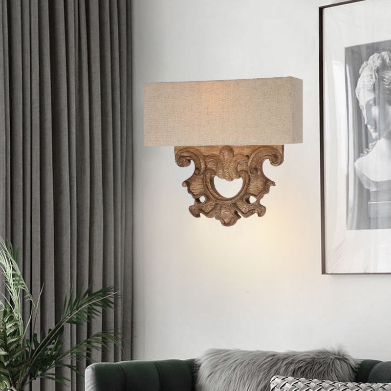 12"/23" Height Fabric White Wall Lamp Rectangle 1 Light Traditional Style Sconce Light Fixture