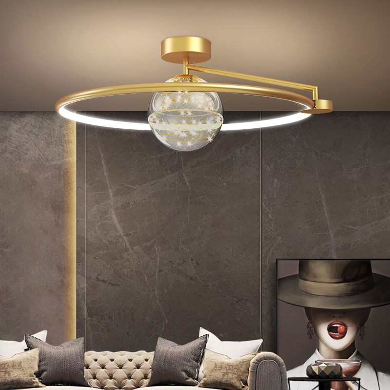 Montaje de vidrio de vidrio transparente de oro lámpara de techo de círculo moderno para dormitorio