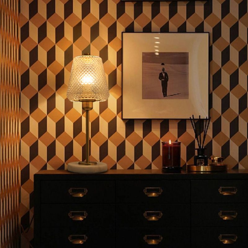 Postmodern Conical Table Lighting Lattice Glass 1 Head Living Room Night Lamp in Gold