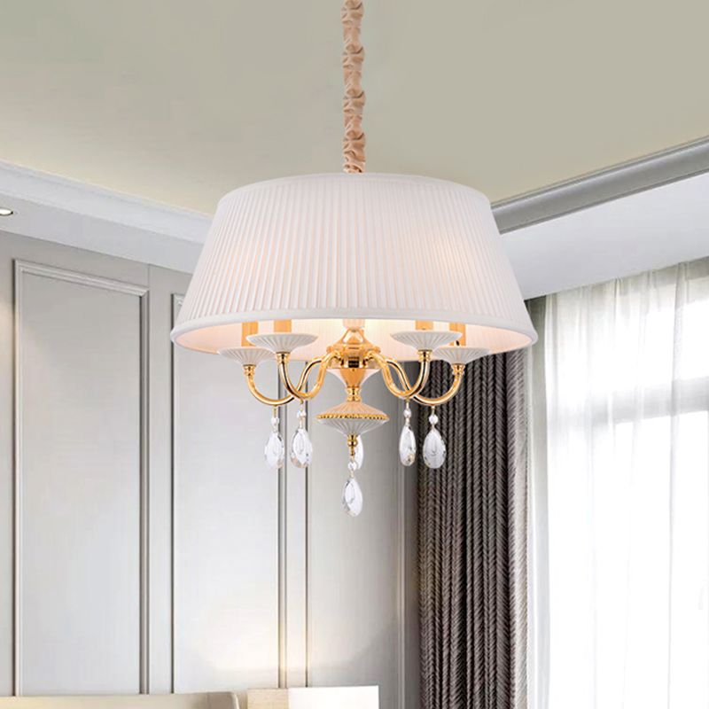 White/Grey Fabric Shade Chandelier Tapered Drum 5-Light Modernism Hanging Light Fixture