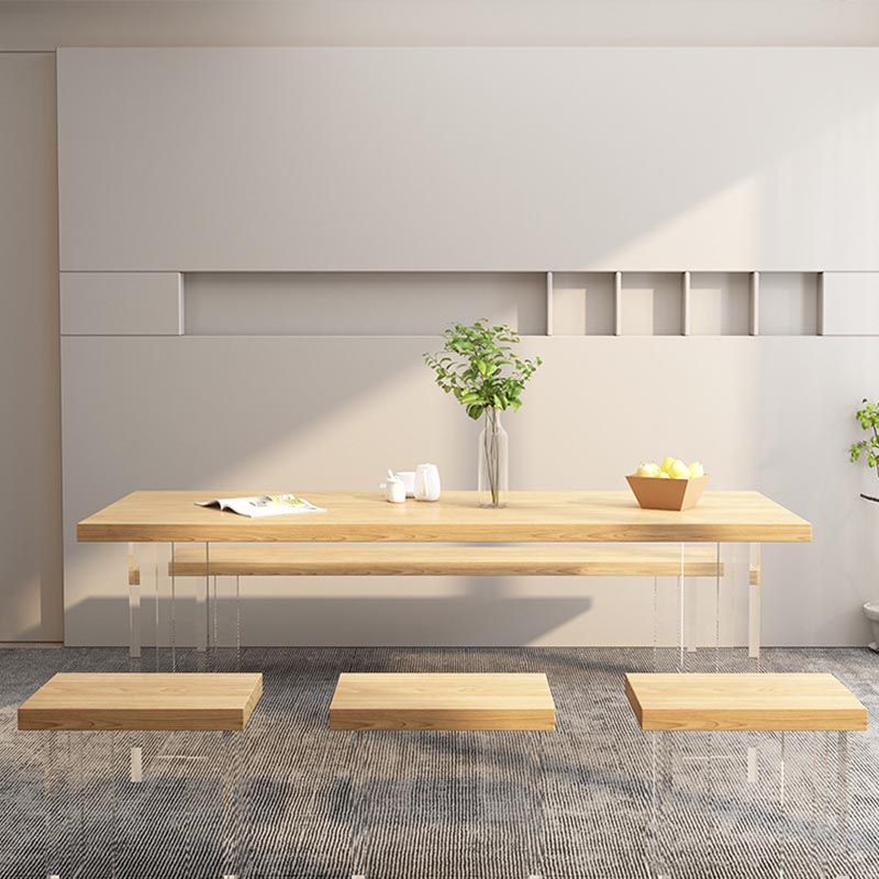 Minimalism Solid Wood Table for Restaurant Rectangle Table with Acrylic Base