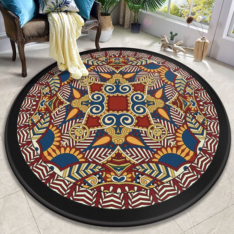 Colorful Mandala Rug Polyester Turkish Indoor Rug Anti-Slip Backing Machine Washable Pet Friendly Carpet for Sitting Room