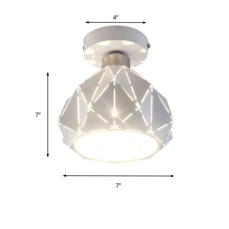 Plafonnier affleurant en polyèdre creux blanc 1 lampe de plafond métallique de Style Simple pour salle d'étude