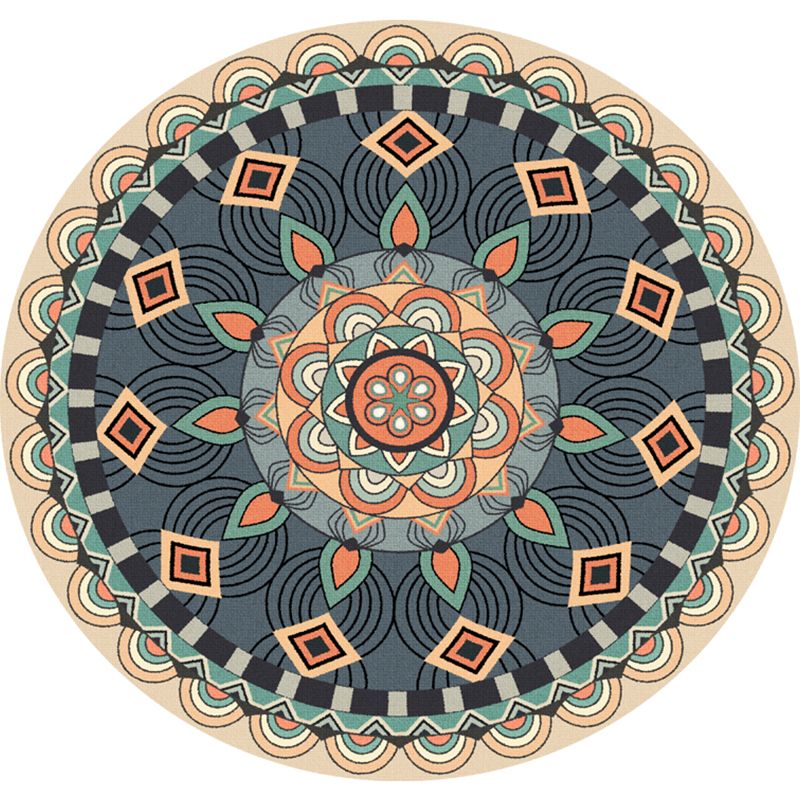Persian Mandala Patterned Rug Multi-Color Polypropylene Rug Stain Resistant Machine Washable Non-Slip Rug for Home Decor