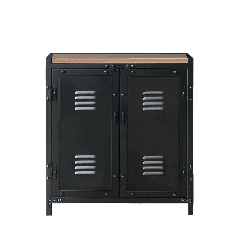 Black Industrial Accent Cabinet with Doors and Bar Pulls Storage Cabinet