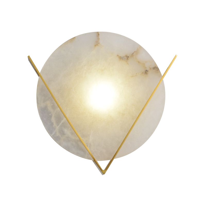 Gold LED Flush Wall Sconce Colonialism Marble Round Wall Light Fixture for Bedroom