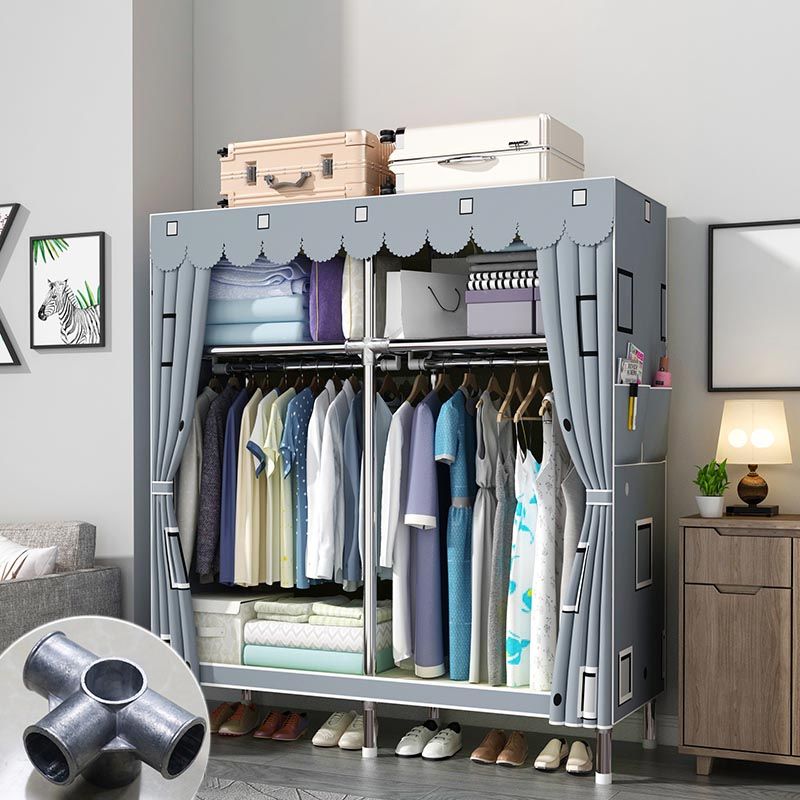 Modern Style Metal Wardrobe 3-Tier Cloth Rod Included Wardrobe Closet