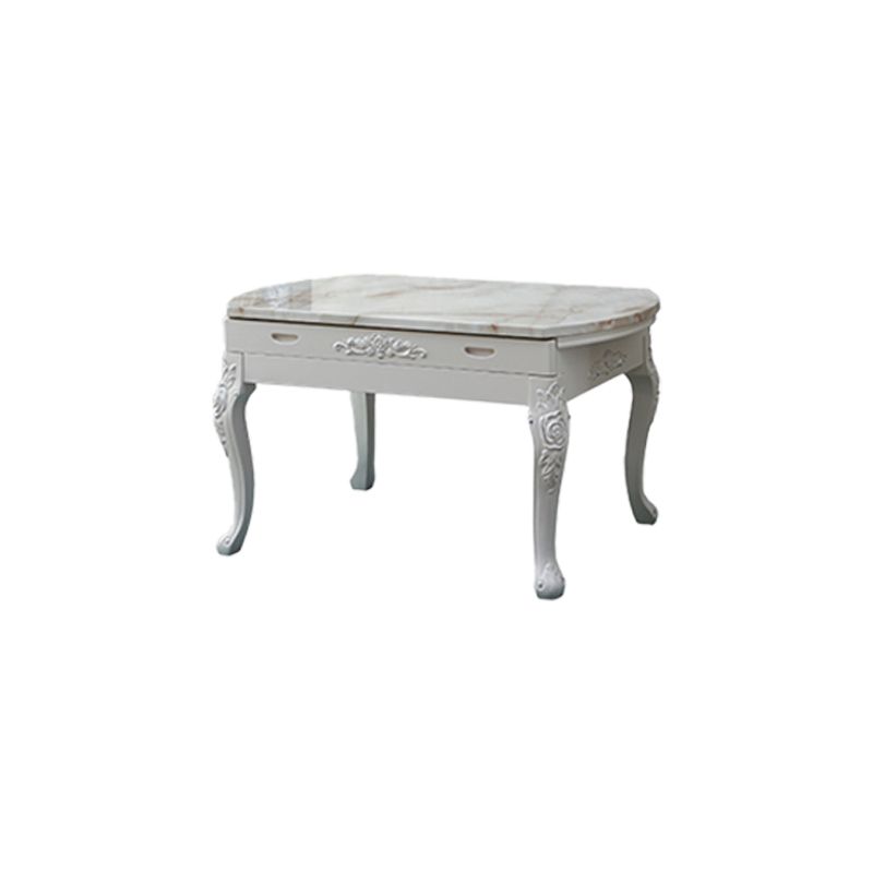 Round Faux Marble 4 Legs Dining Site Table in White with Drop-Leaf