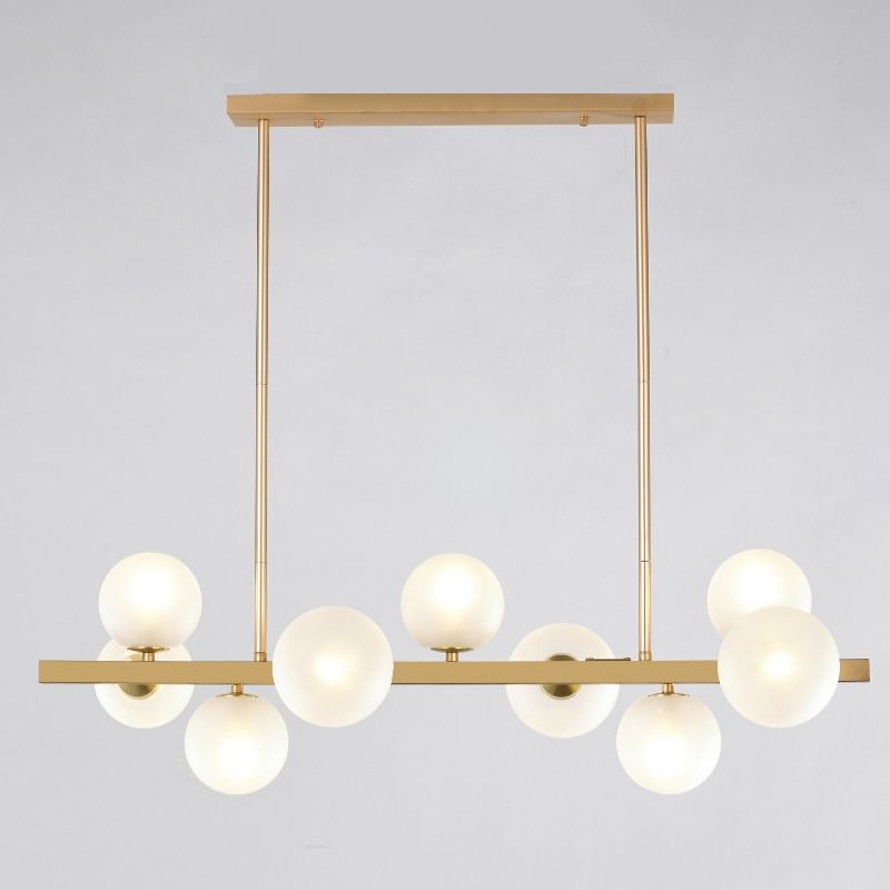 Gold Metal Island Lights Modern Multi-Head Restaurant Hanging Lamps with Globe Glass Shade