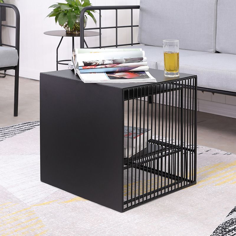Frame 2 Nesting Square Coffee Table Set Black Iron Cocktail Table with Storage Shelf