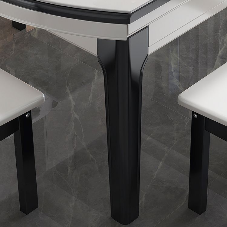 Modern Round Expandable Retractable Stone Top Dining Table with Black Wood Base