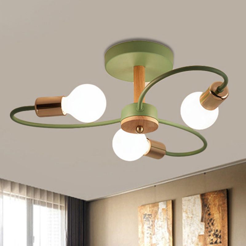 Spoutnik Lampe semi-encastrée contemporaine en métal 3/6/8 lumières Gris/vert Plafonnier semi-encastré avec bras incurvé