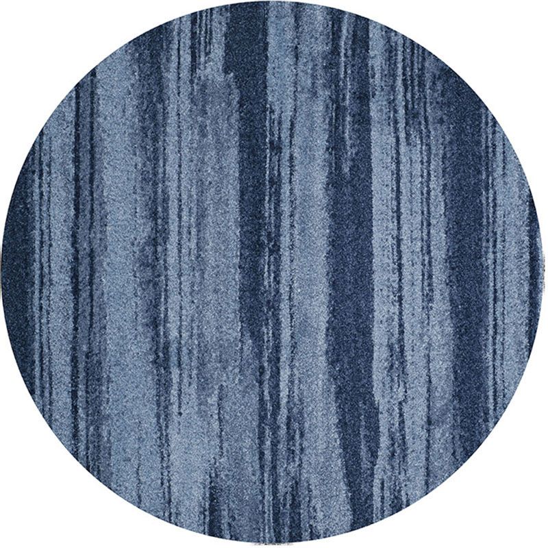 Round Blue Tone Modern Area Rug Polyester Ink Traces Carpet Non-Slip Backing Rug for Home Decoration