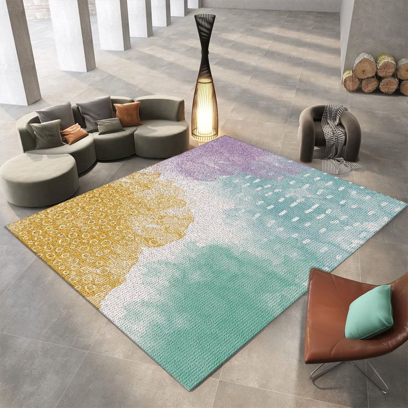 Chic Modern Carpet Color Block Polyester Area Rug Non-Slip Backing Rug for Home Decor