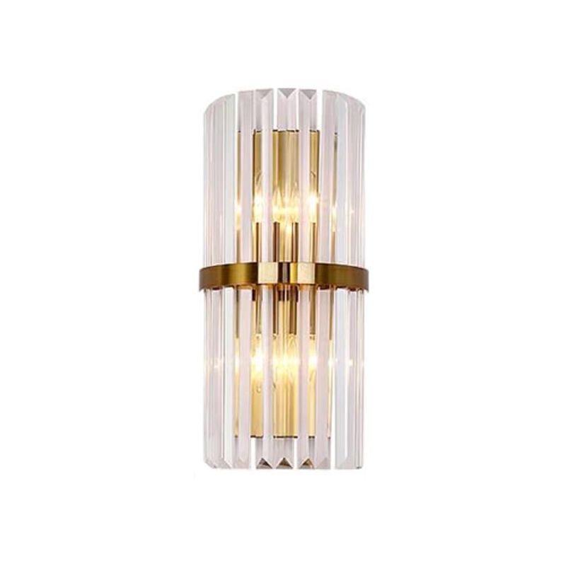 Gold Cylindrical Wall Lamp in Modern Luxury Style Carbon Steel Wall Sconce with Crystal Shade