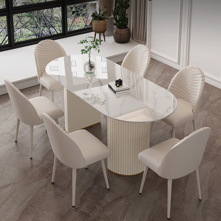 Mesa de comedor de piedra sinterizada glamorosa Mesa estándar con base de pedestal doble