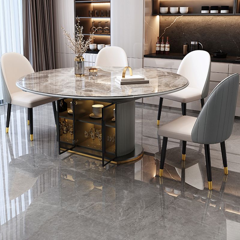 Glossy Gray Dining Set with White Chairs 1/5/7 Pieces Stone Top Dinette Set for Kitchen