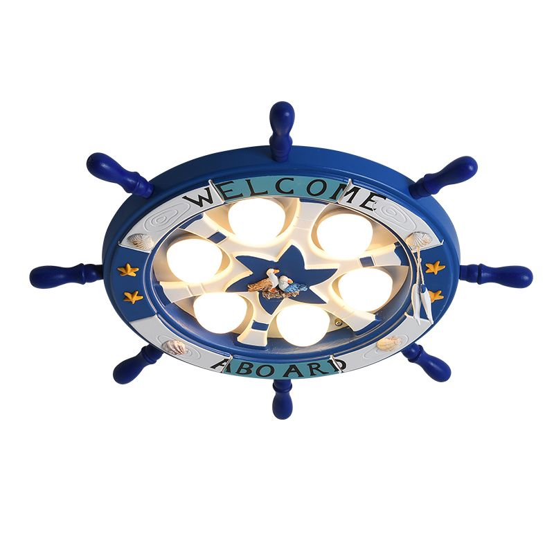 Cartoon Rudder Shaped LED Ceiling Flush Light Metal Kids Room Flush-Mount Light Fixture